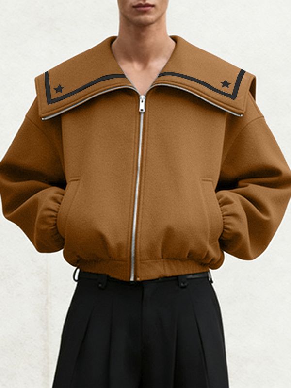 Men's Star Print Contrast Sailor Collar Long Sleeve Jacket SKUL43749