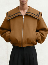 Men's Star Print Contrast Sailor Collar Long Sleeve Jacket SKUL43749