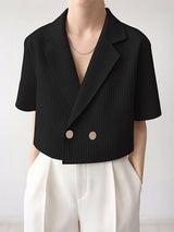 Men's Solid Color Textured Cropped Short Sleeve Blazer SKUL28419