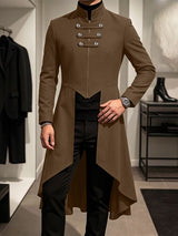 Men's Avant-Garde Retro Runway High-Low Swallowtail Hem Metal Buckle Zip Up Long Sleeve Stand Collar Blazer SKUL79735