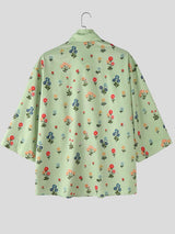 Men's Floral Print Contrast Color Patchwork Half Sleeve Shirt SKUL53143