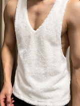 Men's Cozy Plush Fleece Deep V-Neck Dropped Armhole Tank SKUL77422