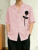 Men's 3D Floral Textured Frog Button Short Sleeve Shirt SKUL60244