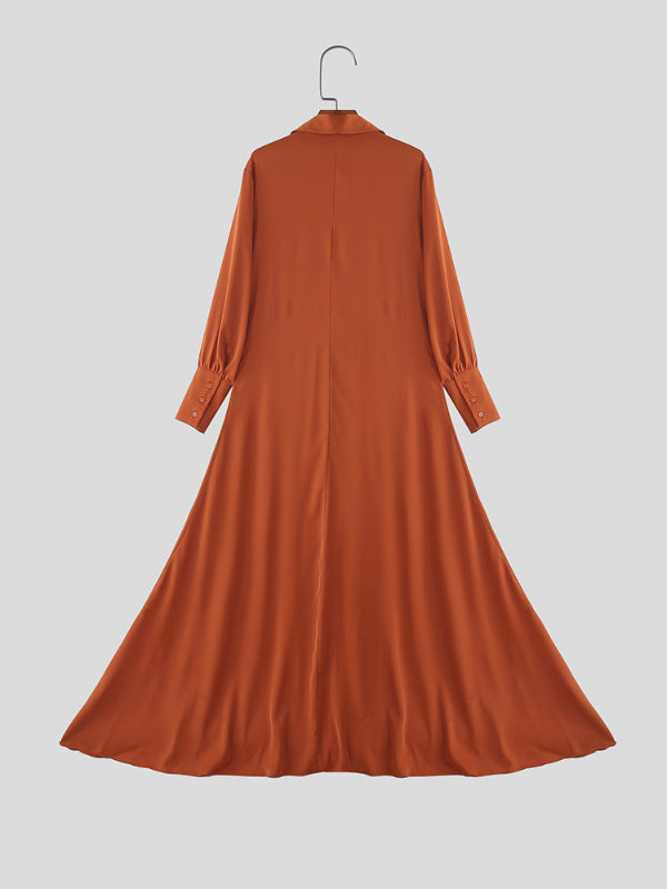 Men's Solid Color Floor-Length Long Hem Long Sleeve Cardigan SKUL28134