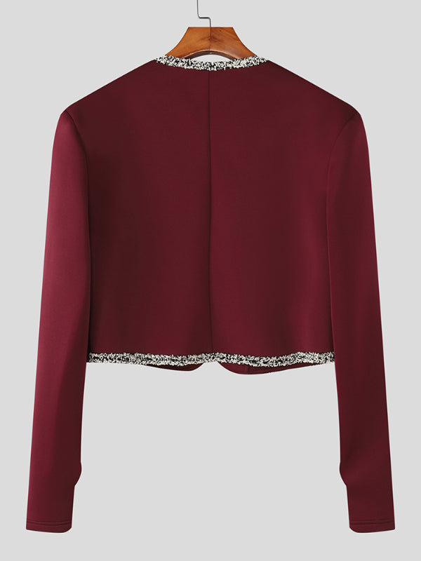 Men's Webbing Patchwork Cropped Long Sleeve Jacket SKUL25789