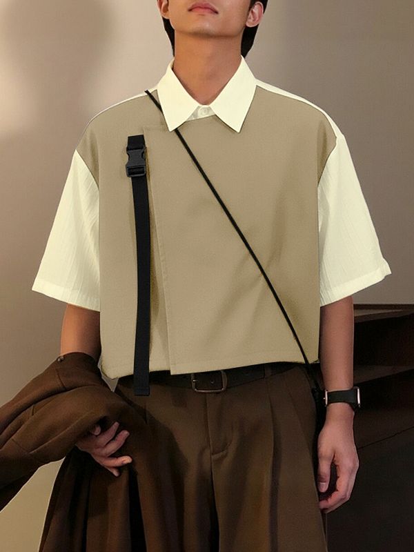 Men's Faux Two Piece Contrast Color Half Sleeve Shirt SKUL41270