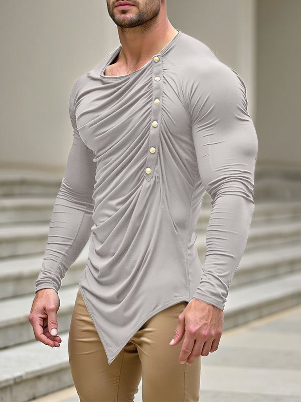 Men's Pleated Knitted Long Sleeve T-Shirt SKUL35081