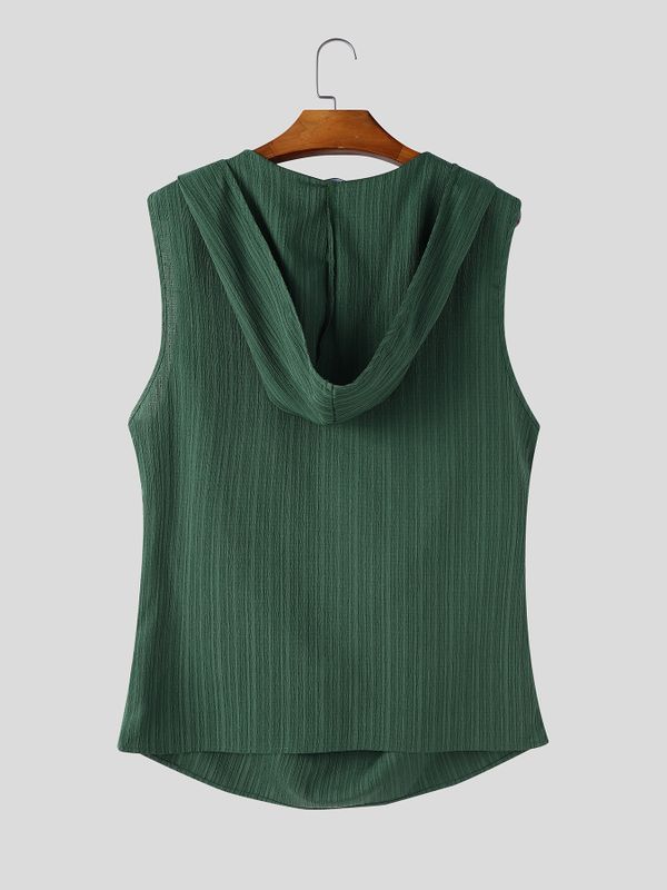 Men's Avant-Garde High Street Deep Cowl Neck Hooded Crinkle Tank SKUL75606