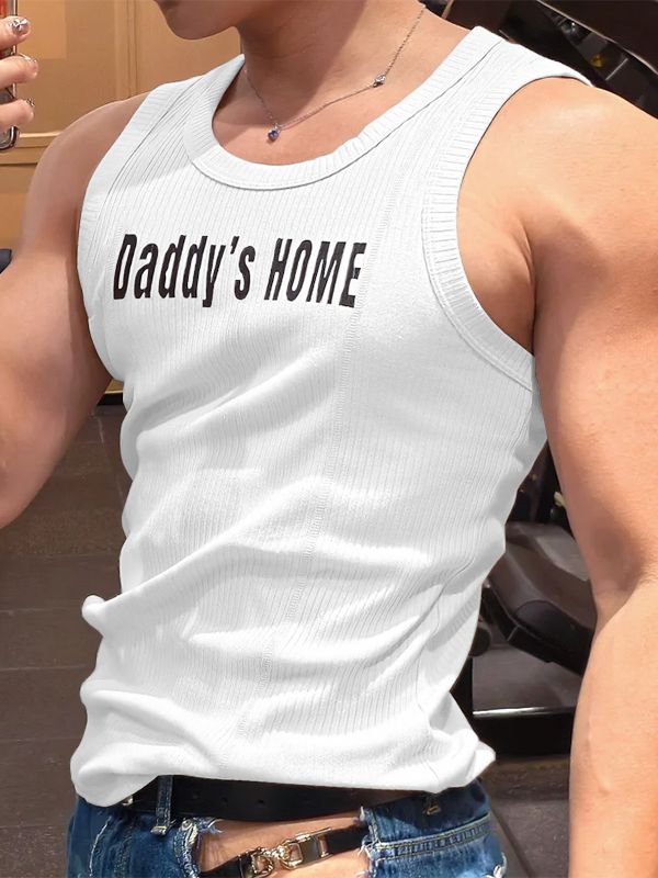 Men's Solid Color Slogan Print Casual Tank SKUL51915