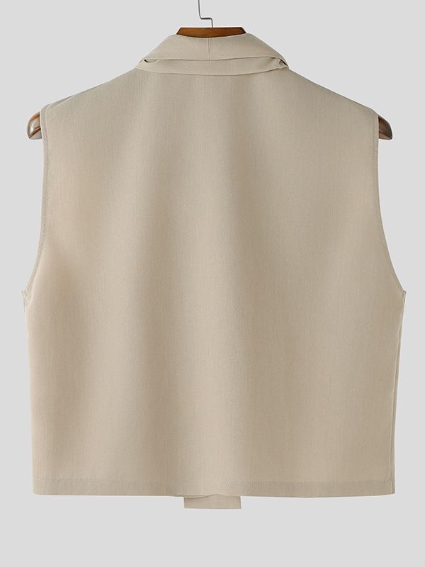 Men's Solid Color Knot Cropped Waistcoat SKUL45057