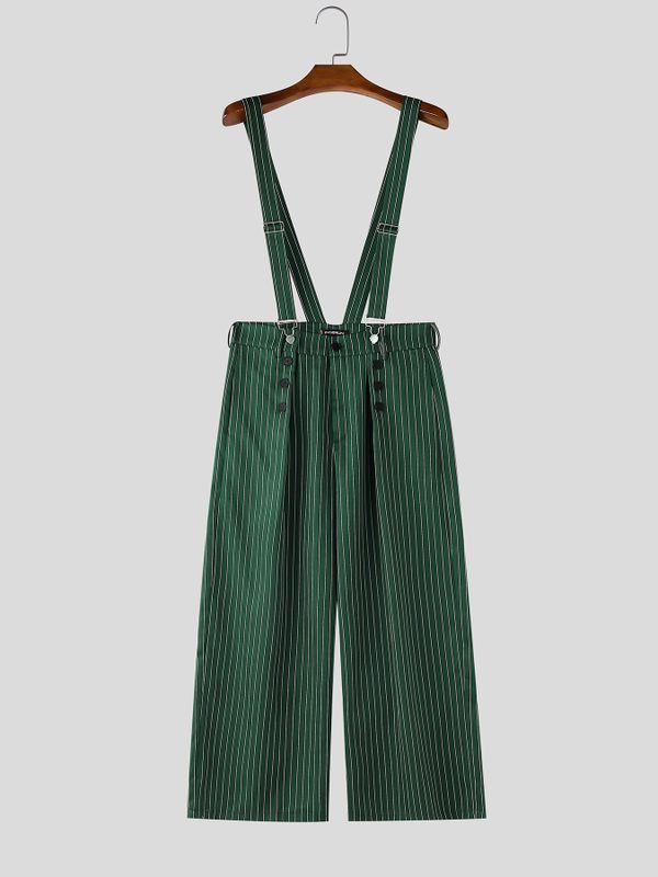 Men's Avant-Garde Victorian Pinstripe Wide-Leg Jumpsuit SKUL75693