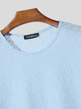 Men's Jacquard Knit Crew Neck 3/4 Length Sleeve T-Shirt SKUL39697