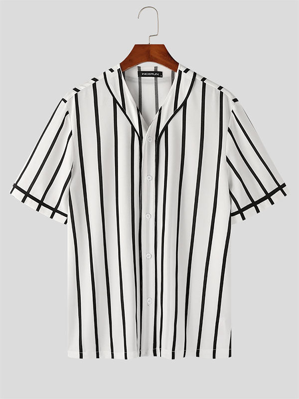 Mens Striped Collarless Two Pieces Outfits SKUK04427