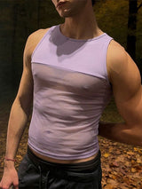 Men's Club Sexy Trend High Stretch Slim Fit Sheer Mesh Splicing Crew Neck Tank SKUL60134