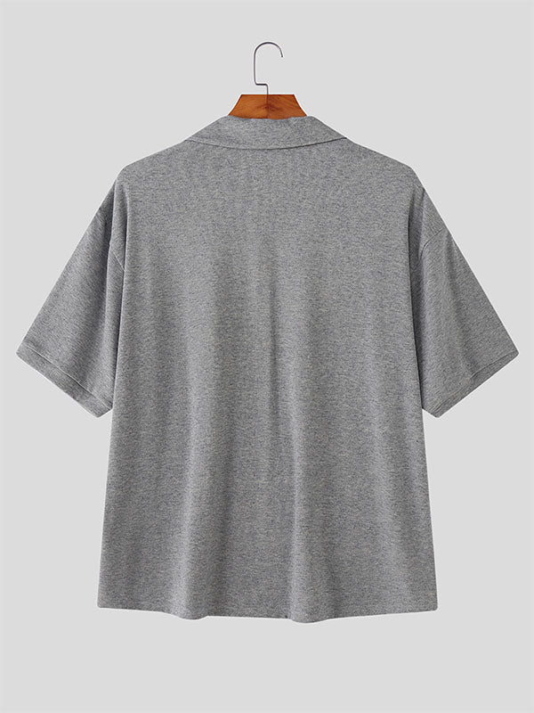 Men's Solid Color Casual Lapel Short Sleeve Shirt SKUL23750