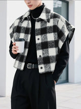 Men's Plaid Plush Cropped Casual Waistcoat SKUL32816