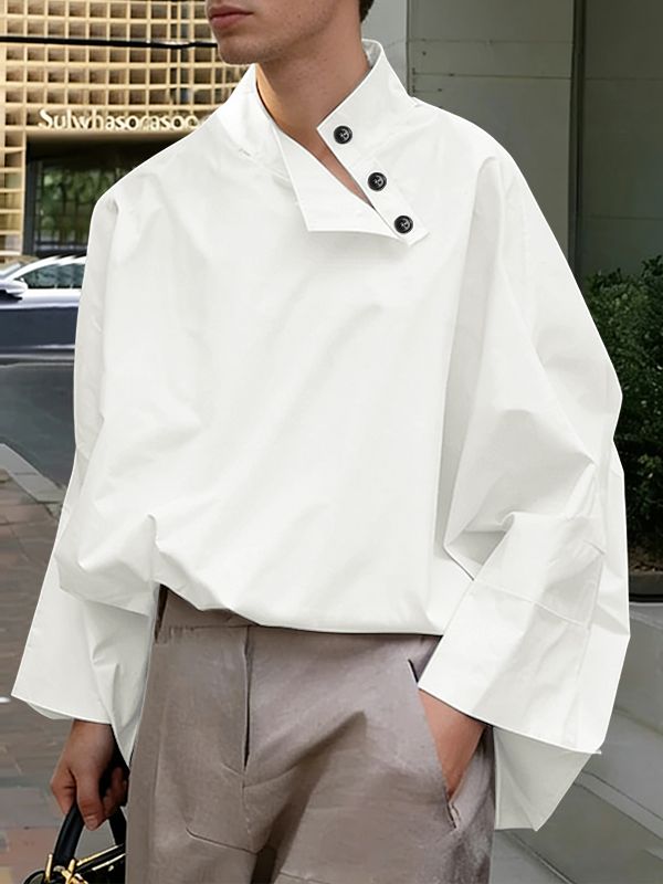 Men's Neck Button Design Long Sleeve Shirt SKUL51821