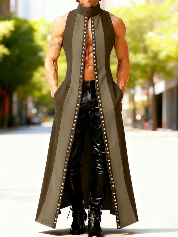 Men's Contrast Color Eyelet Sleeveless Cardigan SKUL47942