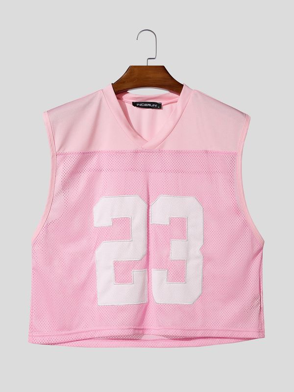 Men's Sexy Avant-Garde Number 23 Mesh Patchwork Cropped Jersey Tank SKUL68486