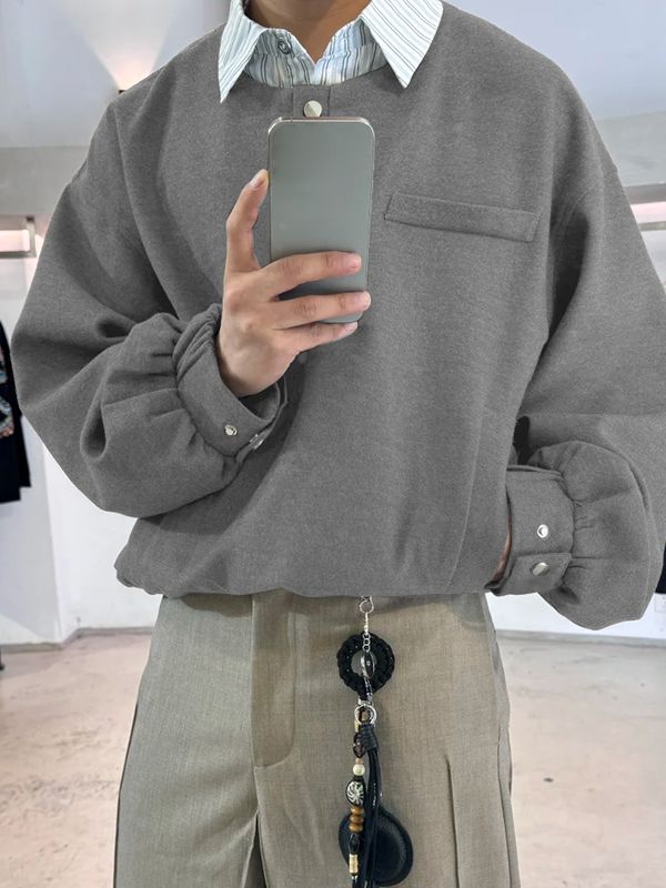 Men's Faux Two Piece Long Sleeve Shirt SKUL37698