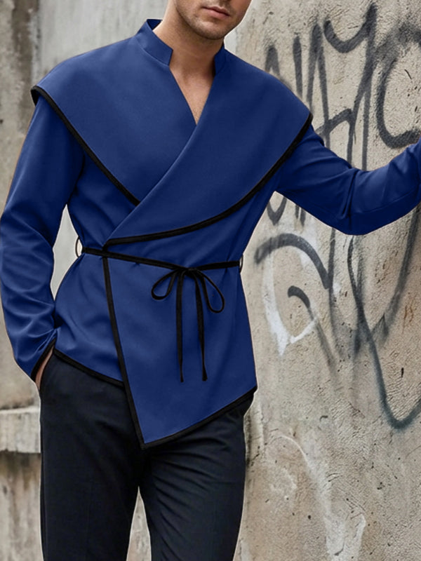 Men's Contrast Color Bold Edge Lace Up Long Sleeve Cardigan SKUL52024