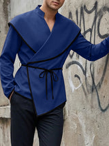 Men's Contrast Color Bold Edge Lace Up Long Sleeve Cardigan SKUL52024