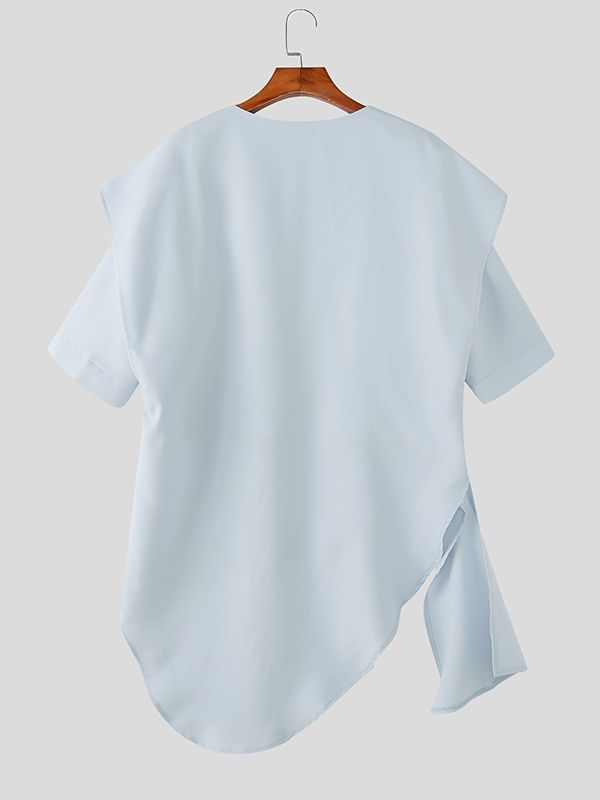 Men's Solid Color Loose Deep V Neck Long Sleeve Shirt SKUL51906