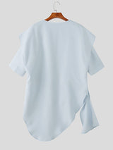 Men's Solid Color Loose Deep V Neck Long Sleeve Shirt SKUL51906