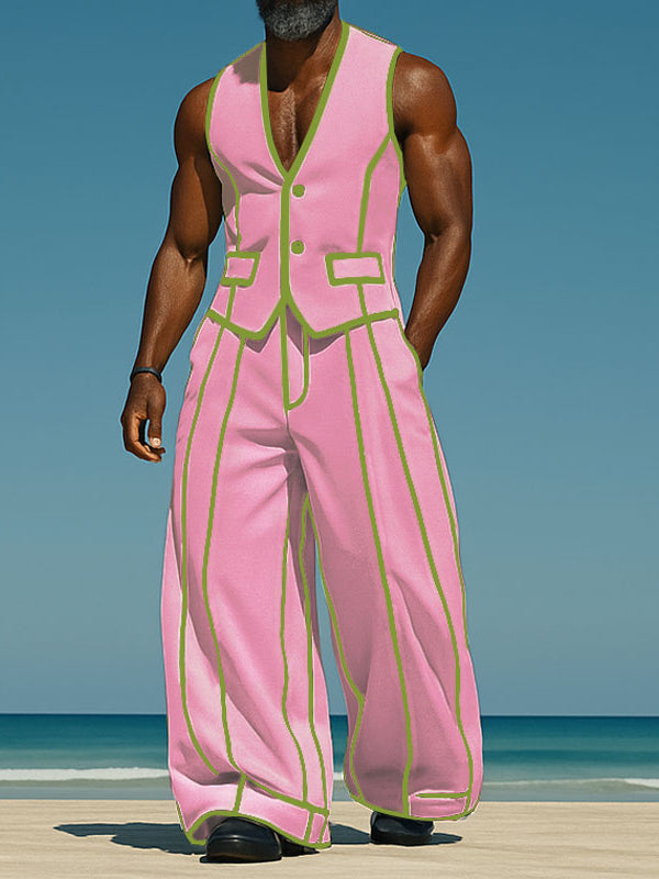 Mens Bold Stripe Colorblock Two Pieces Outfit SKUL23562