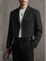 Men's Avant-Garde High Street Tactical Buckle Cropped Structured Blazer SKUL73644