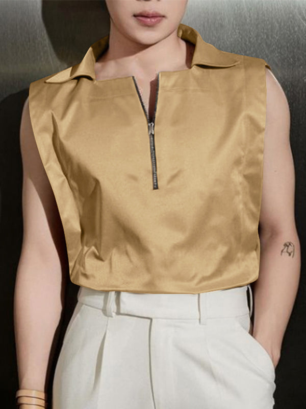 Mens Solid Color Half-Zip Tank SKUL07647