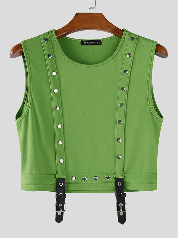 Men's Metal Buckle Patchwork Cropped Casual Tank SKUL22735