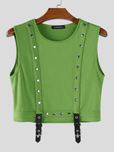 Men's Metal Buckle Patchwork Cropped Casual Tank SKUL22735