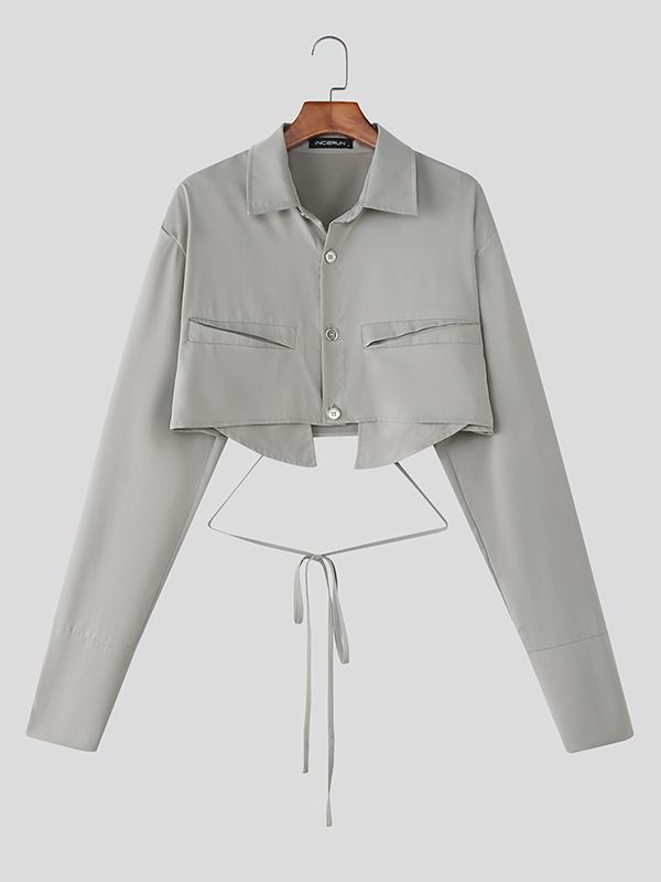 Men's Deconstructed Cropped Long Sleeve Shirt SKUL37872