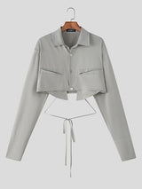 Men's Deconstructed Cropped Long Sleeve Shirt SKUL37872