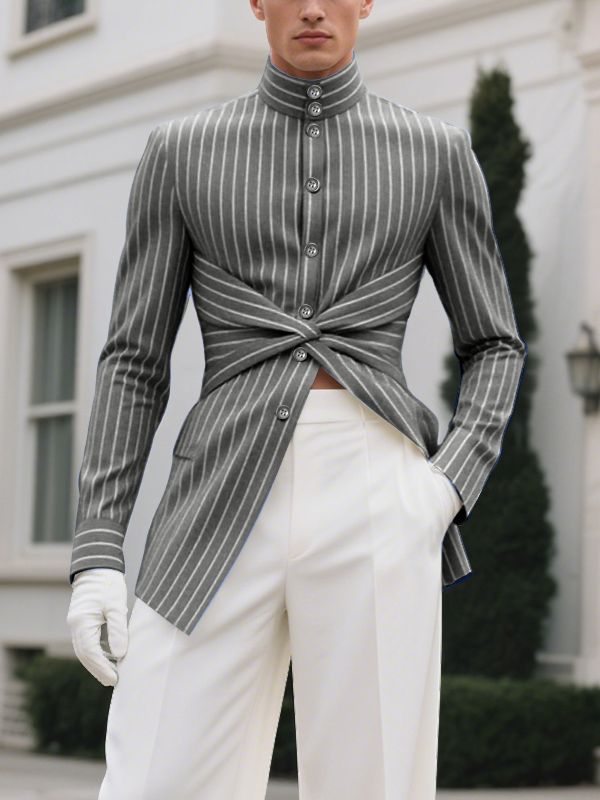 Men's Twist Multi Button Striped Long Sleeve Blazer SKUL33049