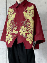 Men's New Chinese Style Dragon & Phoenix Print Asymmetrical Jagged Hem Shirt SKUL52937