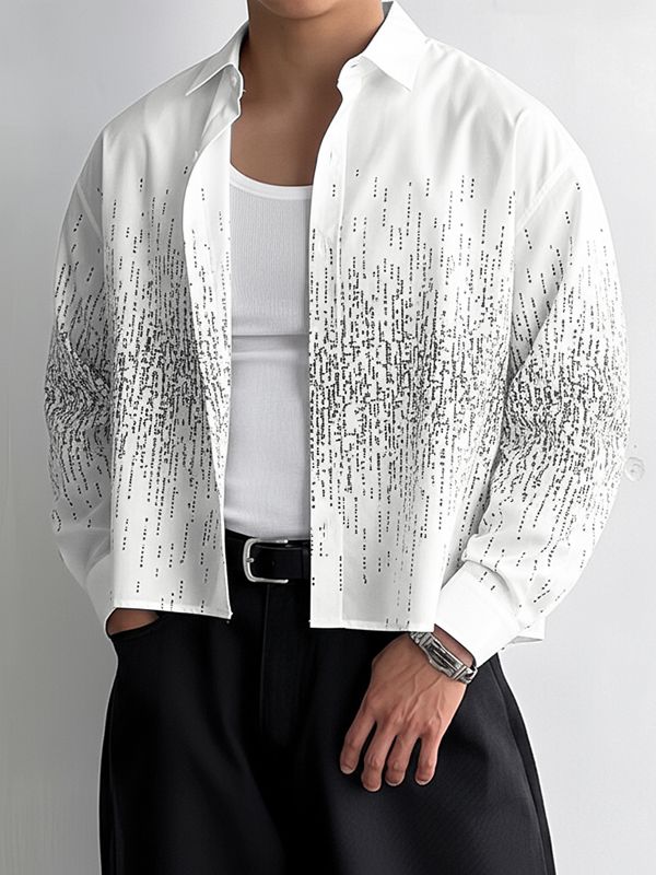 Men's Minimalist Print Cropped Long Sleeve Shirt SKUL38531