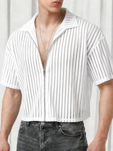 Men's Striped Sheer Mesh Short Sleeve Shirt SKUL54671