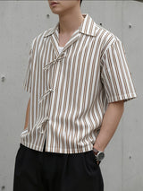 Men's Striped Drawstring Short Sleeve Shirt SKUL38937