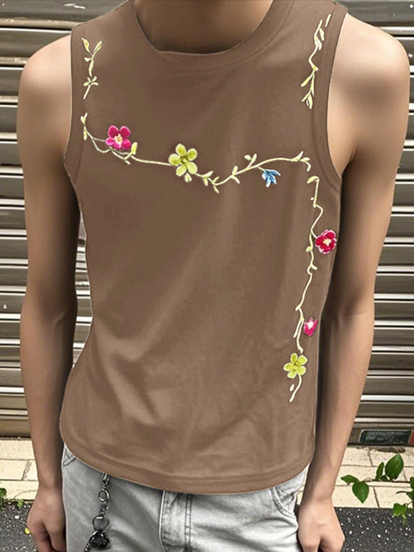 Men's Floral Embroidered Casual Tank SKUL20218