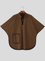 Men's Avant-Garde Resort Contrast Trim Front Pocket Half Sleeve Split Stand Collar Shirt SKUL79047