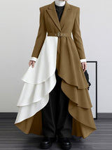 Men's Irregular Pleated Hem Color Block Long Sleeve Blazer SKUL36526