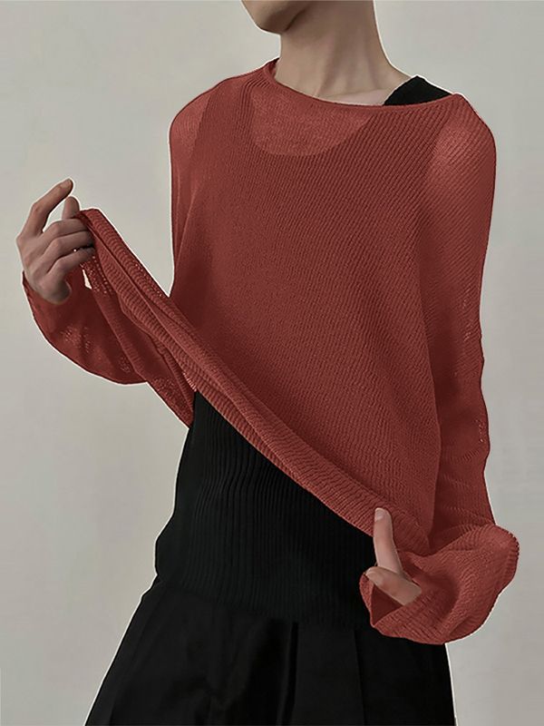 Men's Lazy Style Hollow Knit Long Sleeve T-Shirt SKUL38539