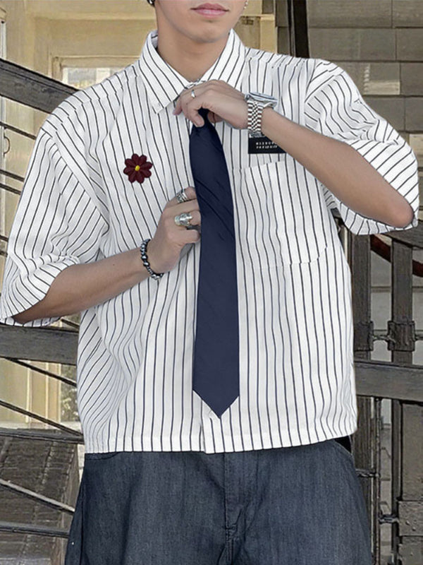 Men's Striped Floral Casual Short Sleeve Shirt SKUL29603