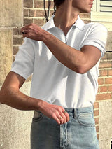 Mens Solid Color Half-Zip Short Sleeve Shirt SKUL02399