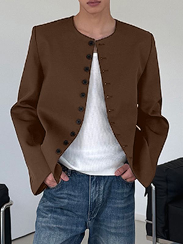 Men's Solid Color Padded Shoulder Long Sleeve Jacket SKUL42535