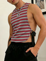 Men's Clubwear Striped Side Buckle Backless Cropped Tank SKUL63073