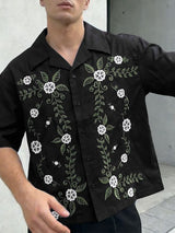 Men's Vintage Resort Floral Vine Print Camp Collar Short Sleeve Shirt SKUL55476