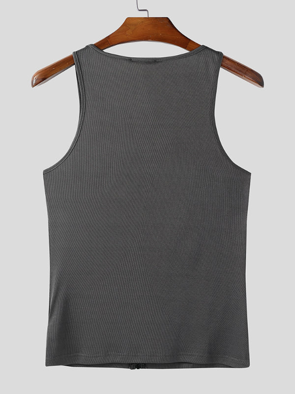 Mens Solid Color Textured Zipper Casual Tank SKUL18002